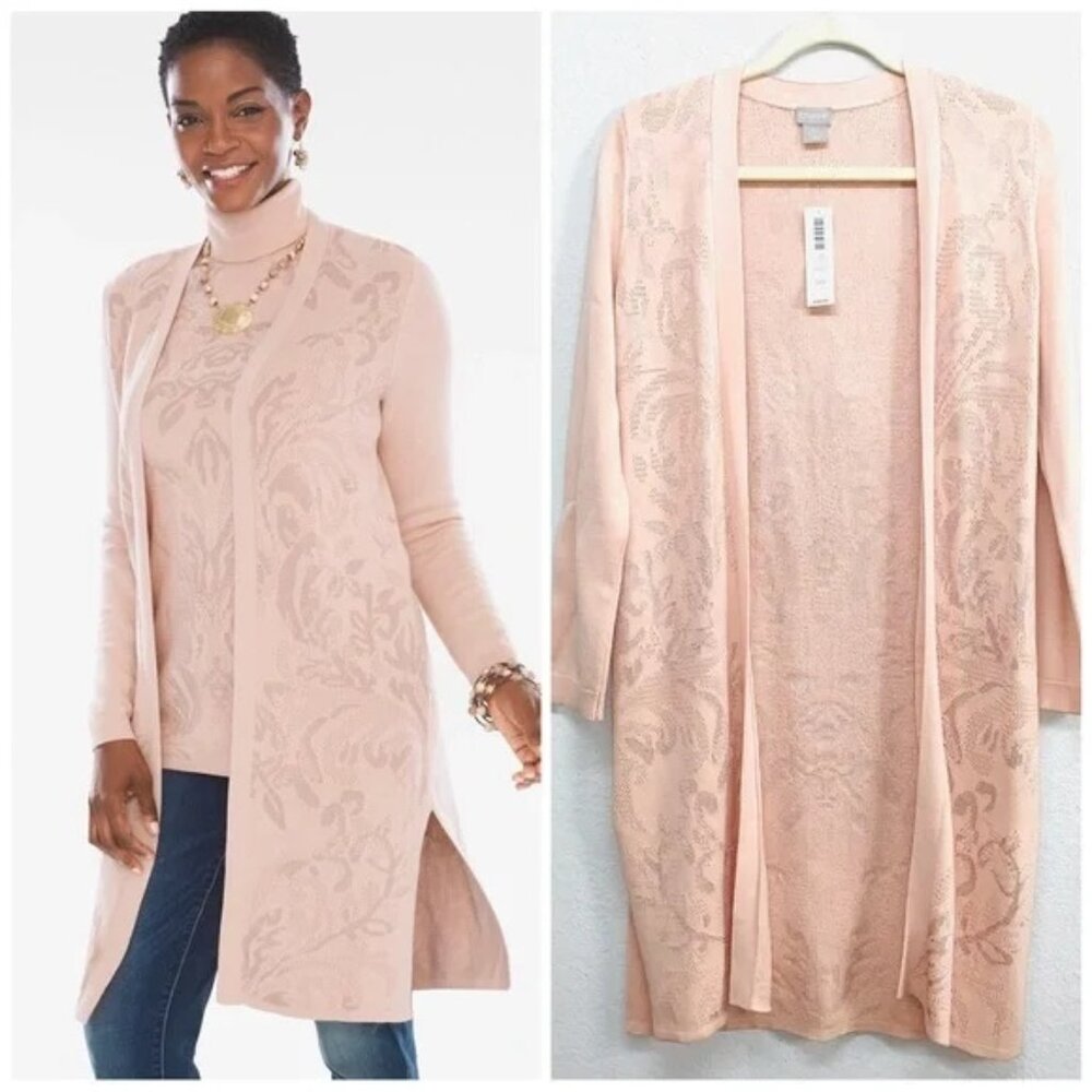 Chico's NWT Long Jacquard Cardigan Size 3/XL Peach